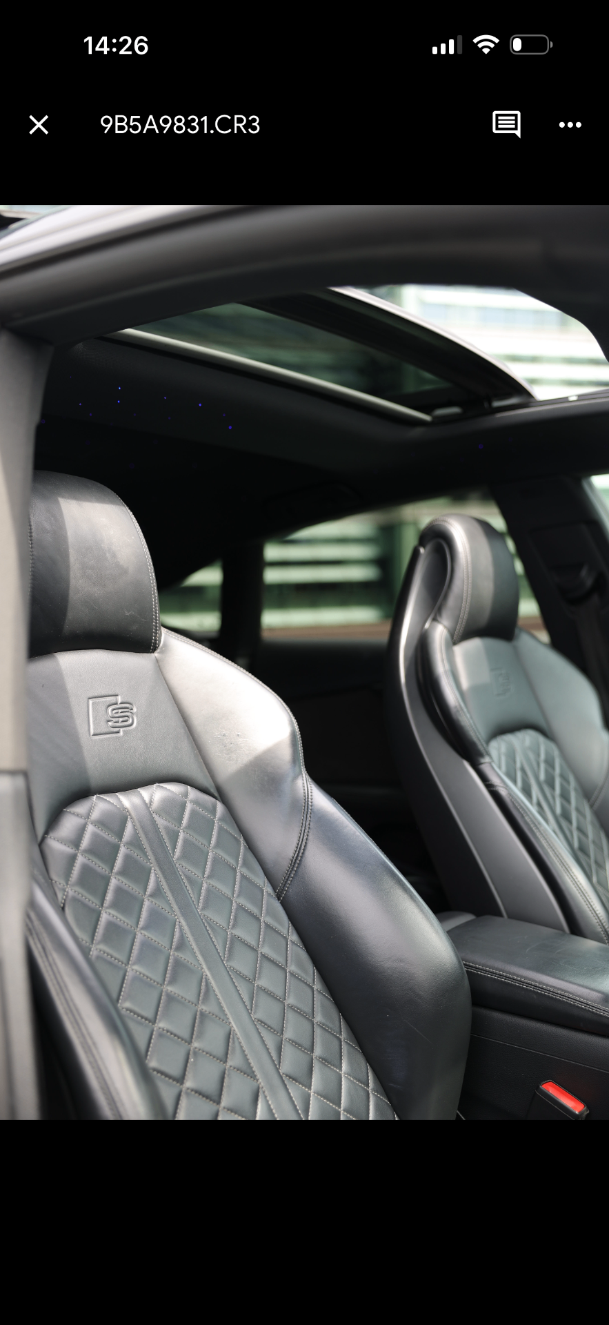 Audi S5 diamond-stitched S sport seats with panoramic roof